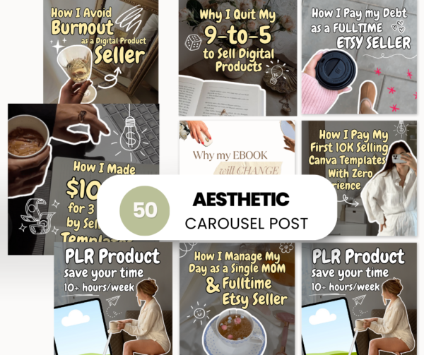 50 Aesthetic Instagram Carousel Templates, DFY Digital Products, DFY Instagram Templates, Done for you products, mrr and plr templates