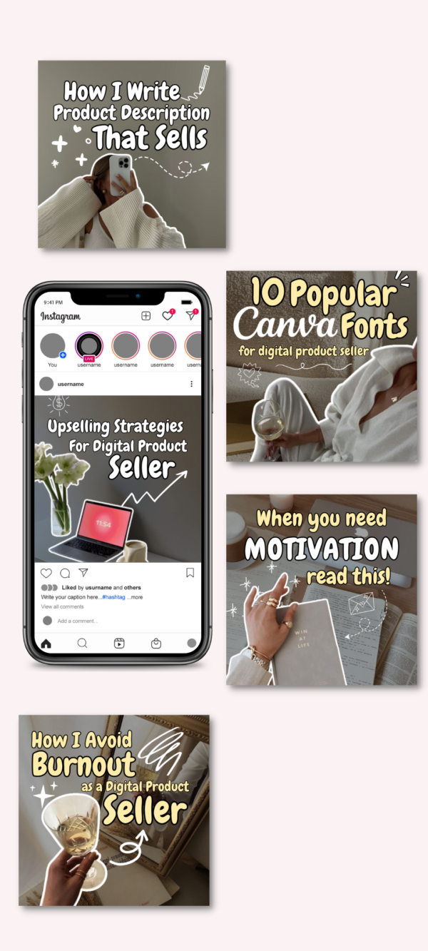 50 Aesthetic Instagram Carousel Templates, DFY Digital Products, DFY Instagram Templates, Done for you products, mrr and plr templates